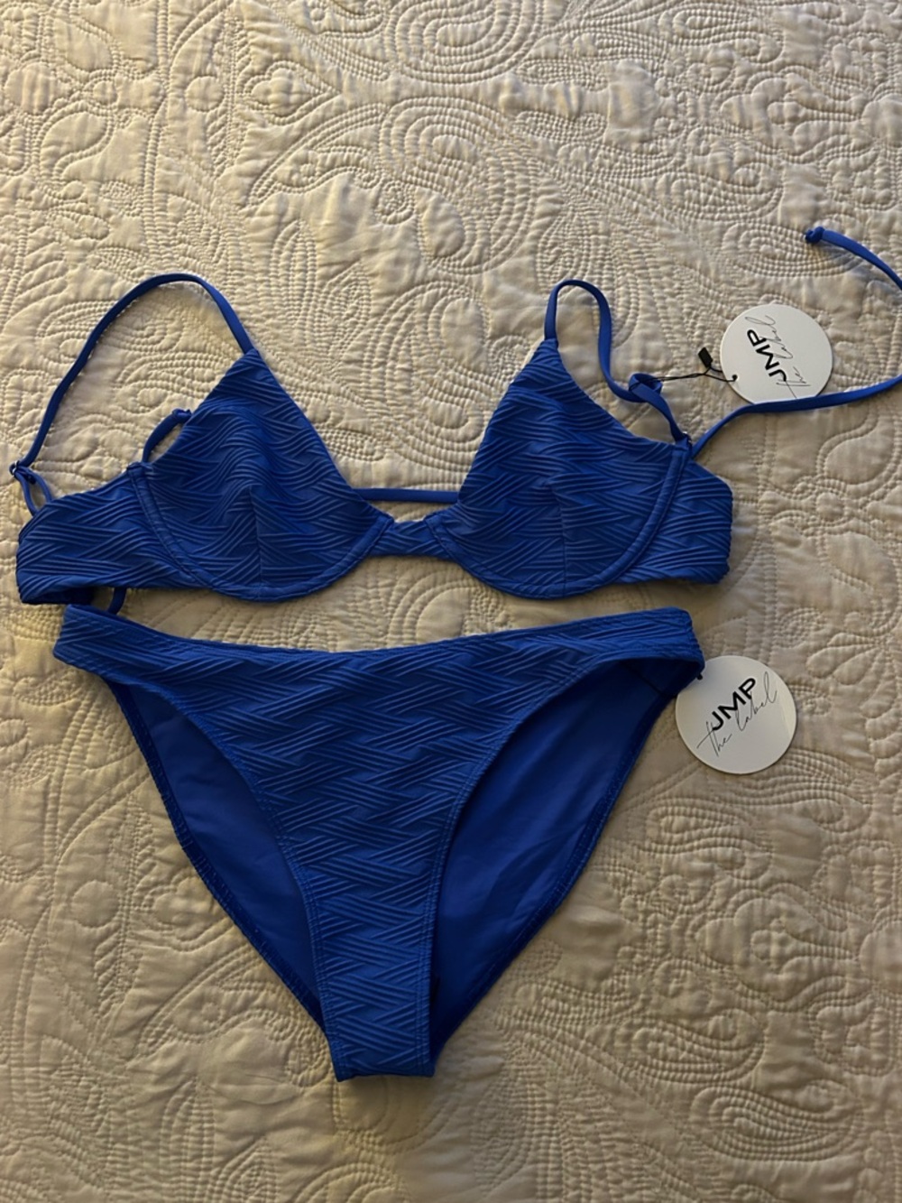 NWT JMP The Label Newport Bikini top &  Cayman Bottom in Colbat Blue Size M